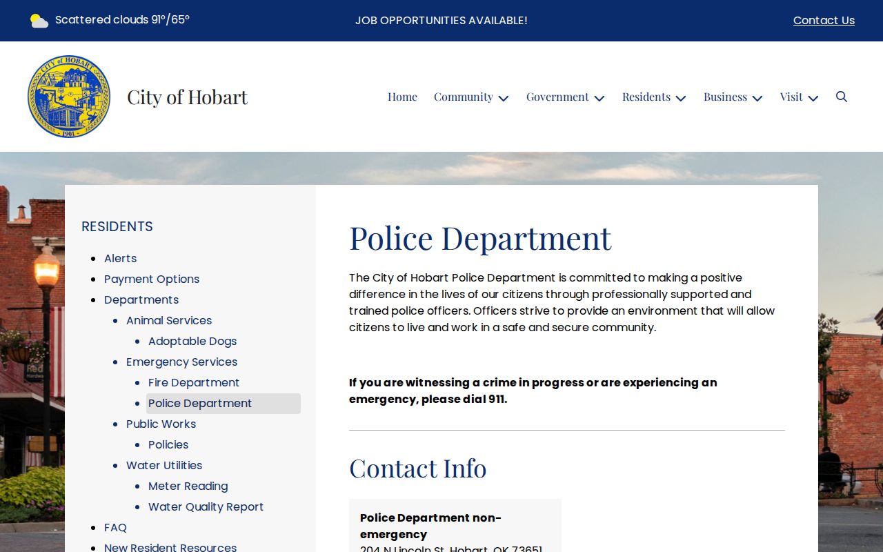 Kiowa County Hobart warrant records and police contact