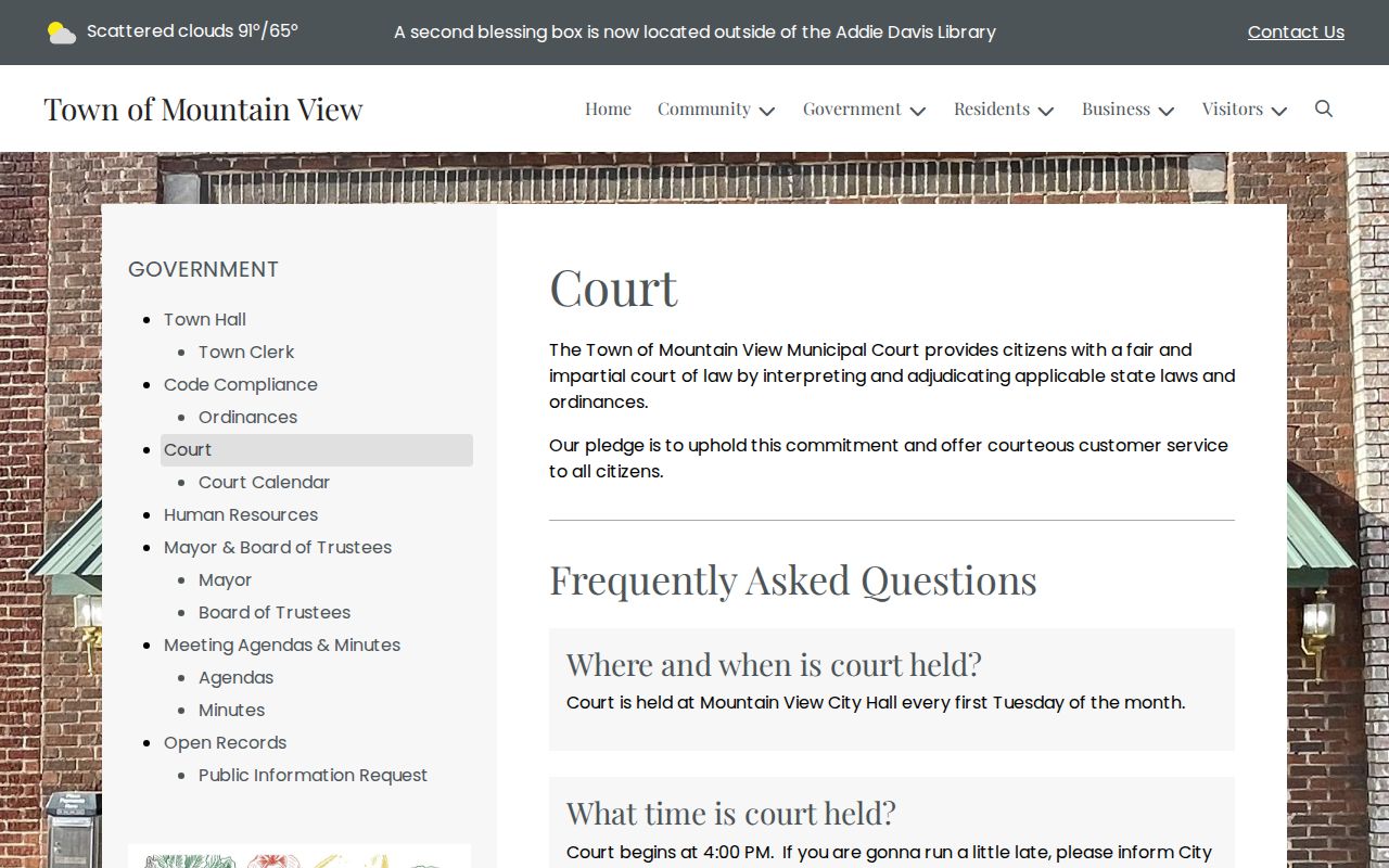 Kiowa County Mountain View warrant records and monthly municipal court