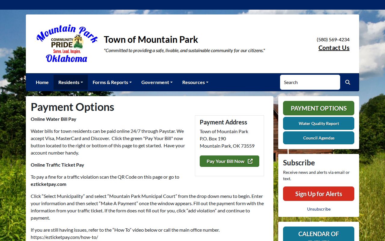 Kiowa County Mountain Park warrant records and municipal traffic payment route